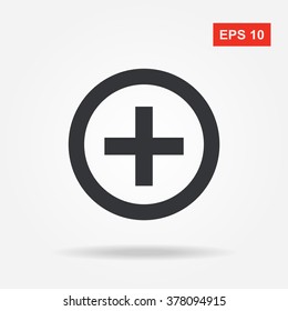 Flat web icon. Black and white. Medical cross