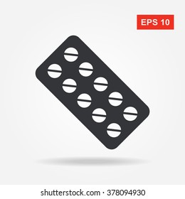 Flat web icon. Black and white. Medical pills
