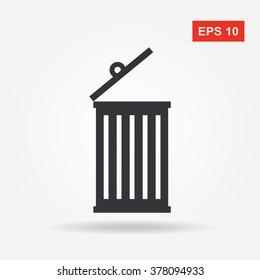 Flat web icon. Black and white. Trash bin can