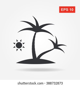 Flat web icon. Black and white. Palm trees. Beach