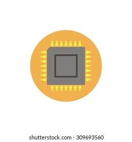 Flat web icon of microchip 