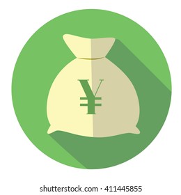 Flat web icon. Money bag yen
