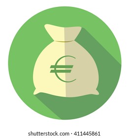 Flat web icon. Money bag euro