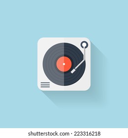 Flat web icon. Vinyl player.