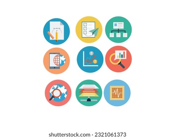  Flat web icons - SEO and development, creative process, business and finance, office and business, security and protection,.Set of flat design icons for Business, SEO and Social media marketing