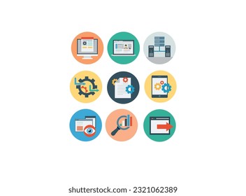  Flat web icons - SEO and development, creative process, business and finance, office and business, security and protection,.Set of flat design icons for Business, SEO and Social media marketing