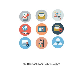  Flat web icons - SEO and development, creative process, business and finance, office and business, security and protection,.Set of flat design icons for Business, SEO and Social media marketing