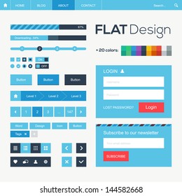 Flat web and mobile design elements, buttons, icons. Website template.