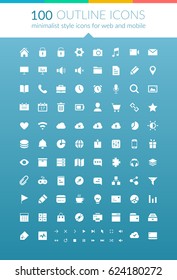 Flat web outline icons set with UI design elements and buttons for mobile application isolated vector illustration