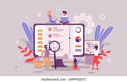 Flat Web Page Design Template Of Recruiting Homepage Or Header Decorated People Character For Website And Mobile Website Development. Flat Landing Page Template. Vector Illustration.