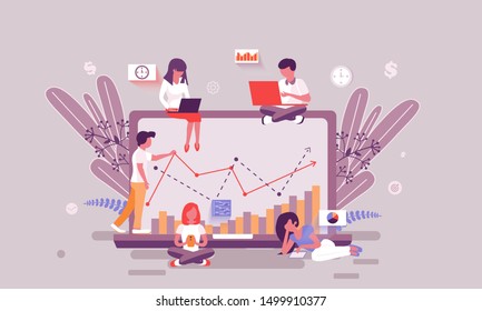 Flat web page design template of teamwork homepage or header decorated people character for website and mobile website development. Flat landing page template. Vector illustration.