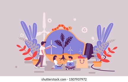 Flat web page design template of ecology homepage or header decorated people character for website and mobile website development. Flat landing page template. Vector illustration.