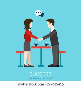Flat Web Partnership Success Business Deal Handshake To Succeed Infographic Concept Vector. Two Businessmen Shaking Hands. Creative People Collection.