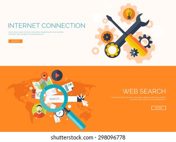 Flat web search background. Internet information and data. Loupe.