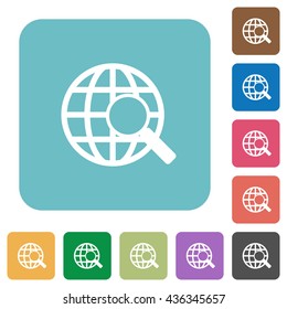 Flat web search icons on rounded square color backgrounds.