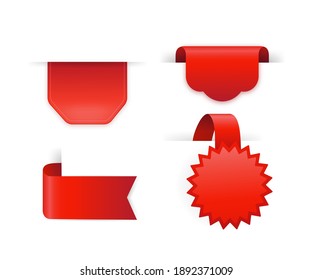 Flat web template with red empty sale ribbon set on white background. 3d vector illustration.
