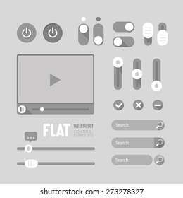 Flat Web UI Elements Design Gray. Elements: Buttons, Switchers, Slider