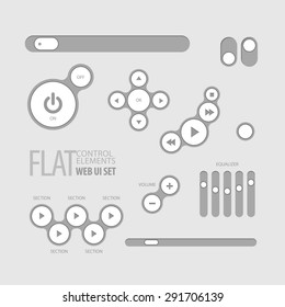 Flat Web UI Elements Design Gray. Elements: Buttons, Switchers, Slider