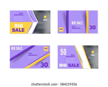 Flat Website Banner. Web Layout Ad, Multicolored Vector Cover Illustration. Image Add Business Advertisement Design Collection with Creative Geometric Elements Set