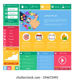 Flat website design template internet and applications layout elements vector illustration