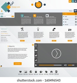 Flat website design template with video player