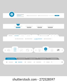 Flat website navigation elements with banners and concept icons