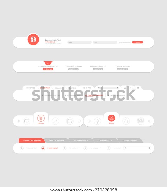 Flat website navigation elements with banners and\
concept icons