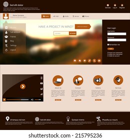 Flat Website Template with Blurred Autumn Background