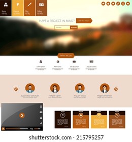 Flat Website Template with Blurred Autumn Background