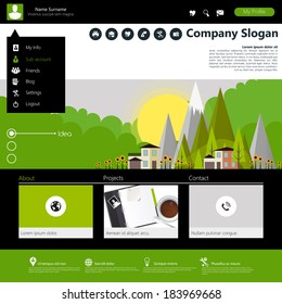 Flat Website Template Design with eco elements, Vector Eps10 