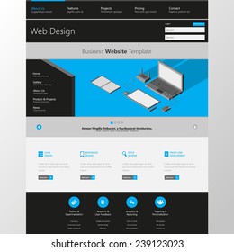 Flat Website Template with low polygon isometric laptop, tablet and office things illustration. vector eps10 