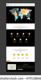 Flat Website Template Vector Eps10, Modern Web Design with UI elements and abstract world map illustration. Ideal for Business layout,

