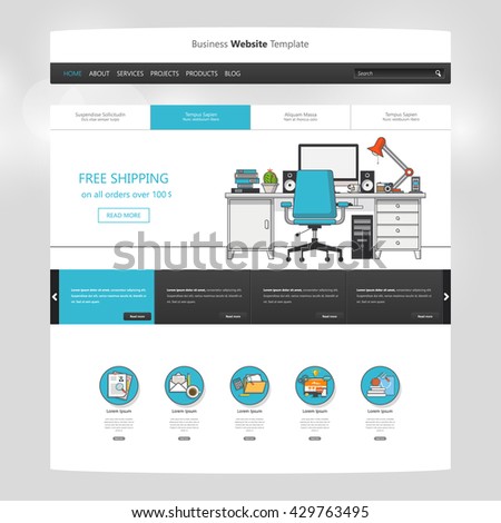 Flat Website Template Vector Eps10, Modern Web Design with UI elements. Ideal for Business layout