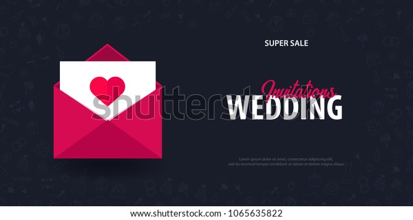 Flat Wedding agency banner with hand draw\
doodle on a background. Vector\
illustration
