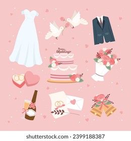 Flat Wedding Illustration Collection Set for Banner or Poster