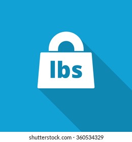 Flat Weight Pounds icon with long shadow on blue backround