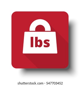 Flat Weight Pounds web icon on red button with drop shadow