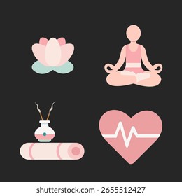 Conjunto de ícone de Yoga e bem-estar plano