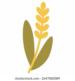 Flat wheat stalk in golden yellow with leaf – symbolizes harvest, farming, and rural life.