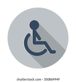 Flat Wheel Chair icon with long shadow on grey circle
