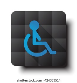 Flat Wheel Chair icon on black app button with drop shadow