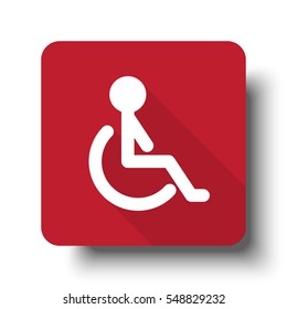 Flat Wheel Chair web icon on red button with drop shadow
