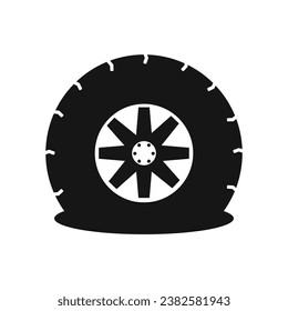 flat wheel icon in black and white on a white isolated background, vector illustration of a flat-style wheel, simple icon, tire fitting, tire replacement for the season, tire repair, 10 eps