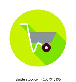 Flat Wheelbarrow Circle Icon. Vector Illustration of Gardening Tool.
