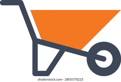 Flat wheelbarrow icon for construction, gardening, and landscaping work in image_97e85a.png