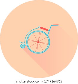 silla de ruedas plana en icono circular con sombras largas. Icono vector de silla de ruedas. Icono de silla de ruedas bonito y fielmente diseñado. silla de ruedas, minusválidos, aparcamiento de accesibilidad, señal de acceso.