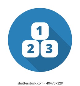 Flat white 123 Blocks web icon with long drop shadow on blue circle