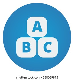 Flat white Abc Blocks icon on blue circle
