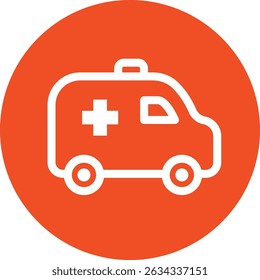 Flat White Ambulance Icon on Red Circle Background for Emergency Services