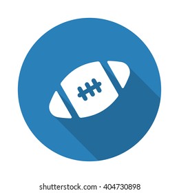 Flat white American Football web icon with long drop shadow on blue circle